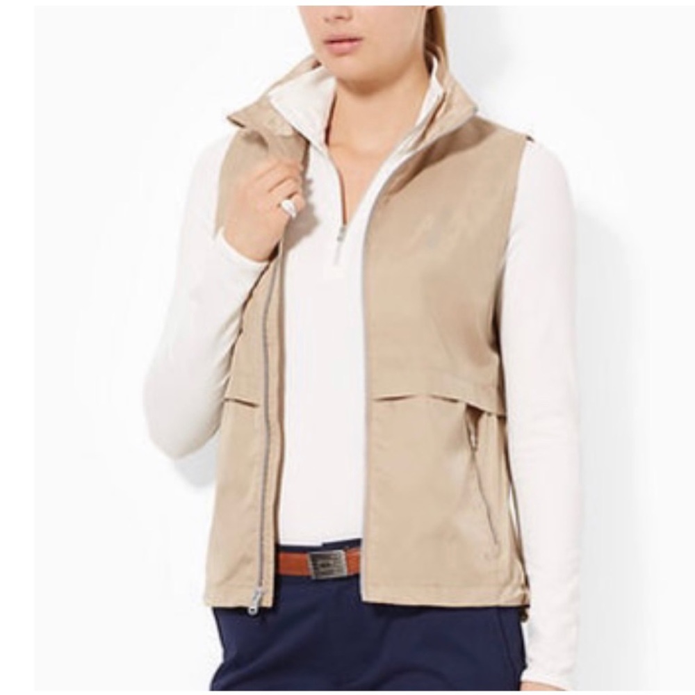 Ralph Lauren Polo Golf Khaki Women's Full Zip Sleeveless Lightweight Vest Size M